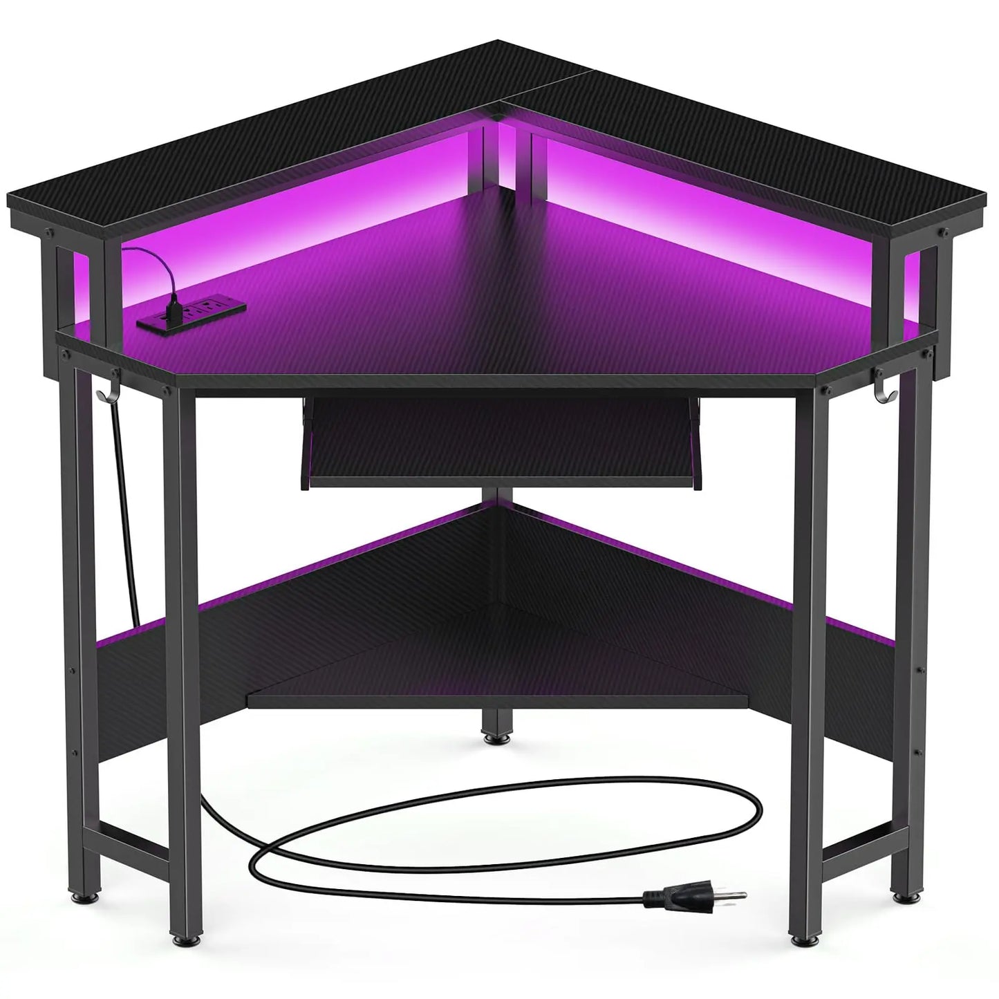 JHK Corner Desk With LED Lights And Storage Shelves