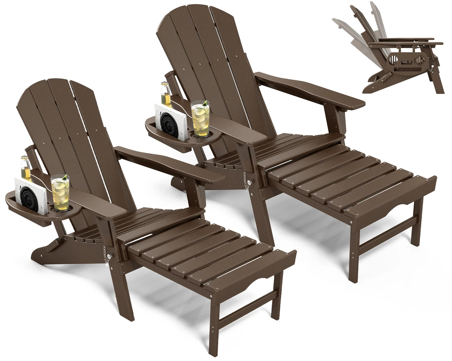 Foowin Adjustable Adirondack Chair With Retractable Ottoman And Side Tray