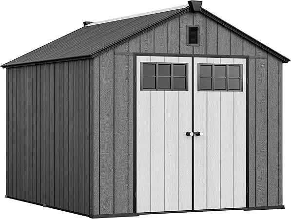Outdoor Resin Storage Shed With Lockable Doors Windows And Vents