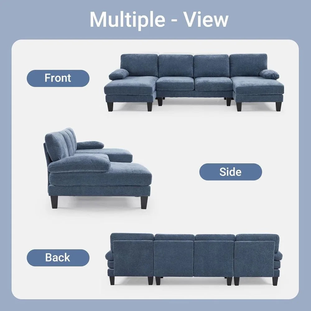 U Shaped Sectional Sofa With Double Chaise Corduroy Fabric