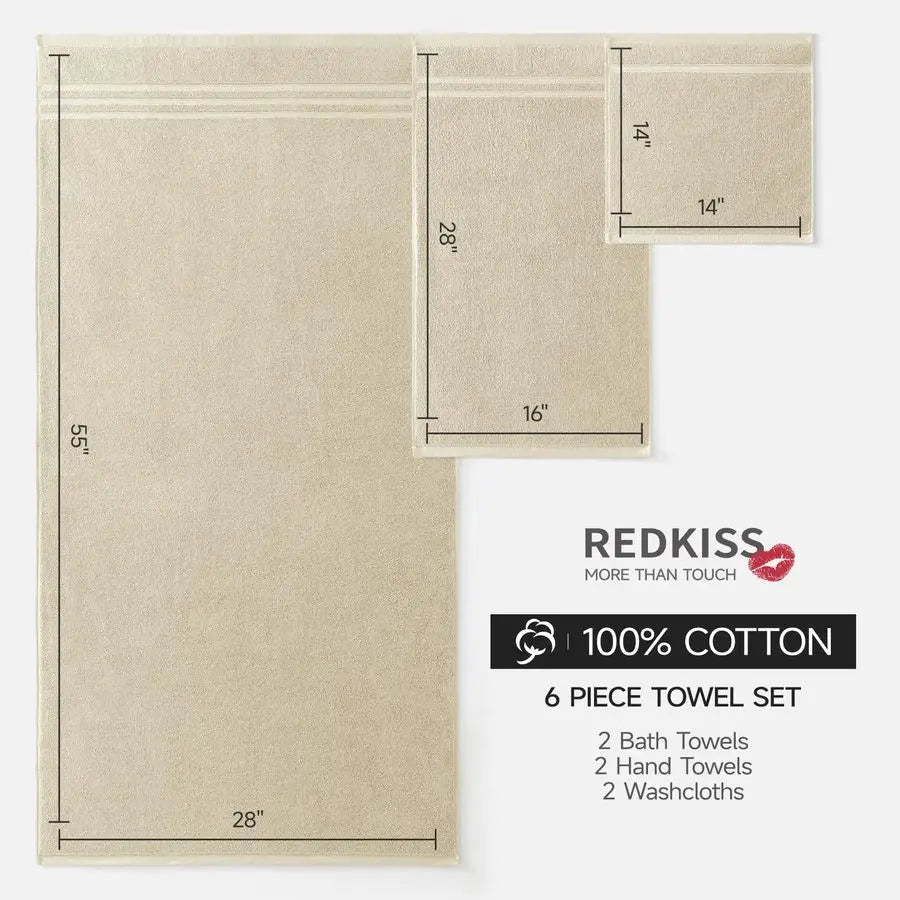 6 Piece Luxury Bath Towel Set 100 Cotton Towels for Bathroom, 600 GSM Premium Beige Towels of 6, Includes 2 Large Bath Sheets, 2