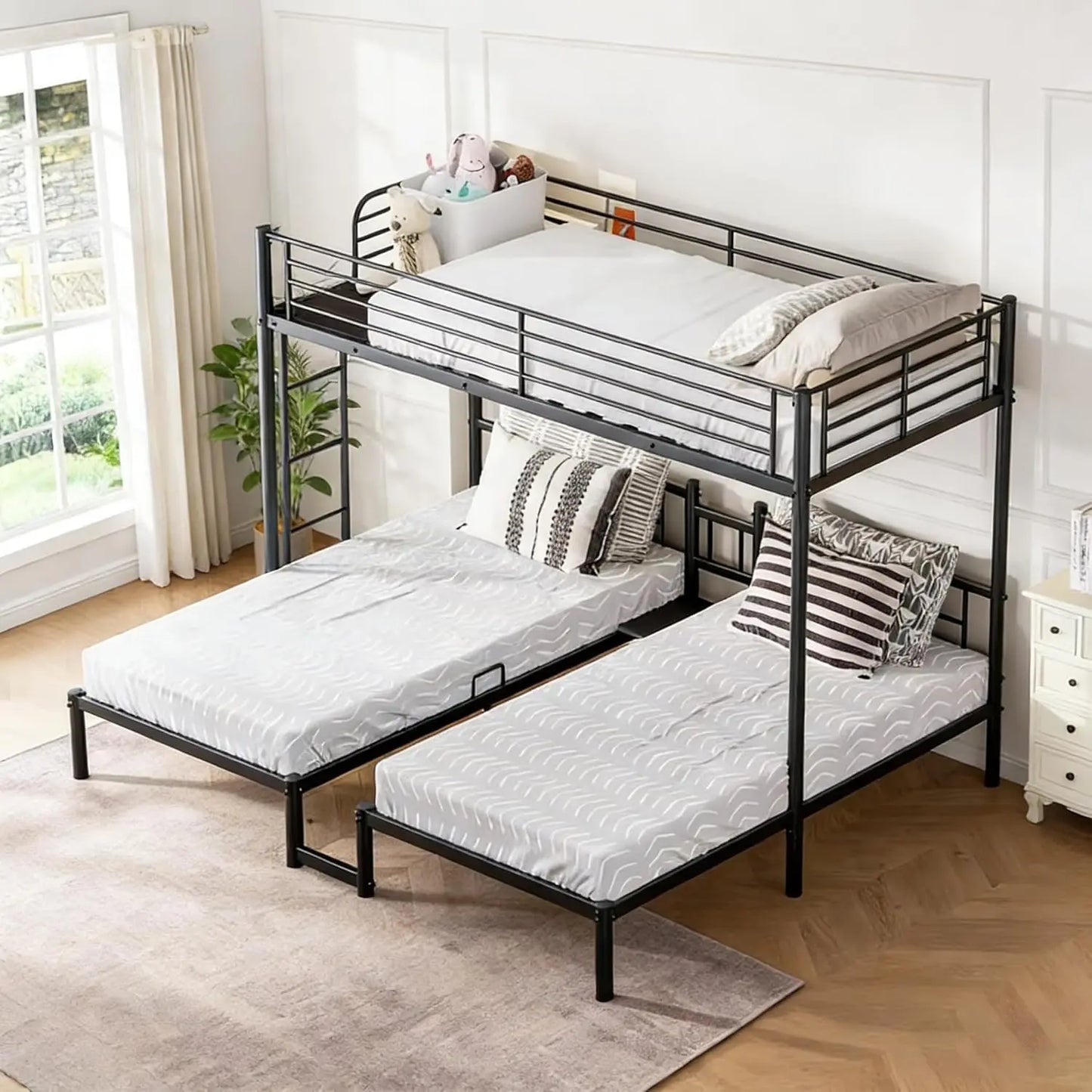 XIAOLANG Bunk Bed With Ladder Guardrail And Metal Slats Support