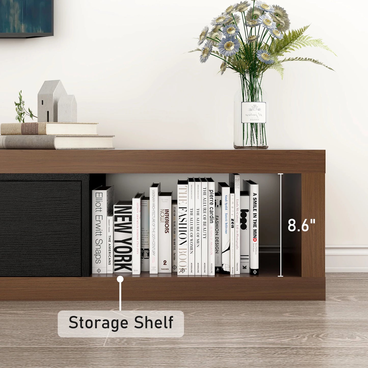 QiaoShiRen Extendable TV Stand Wood Media Console With Drawers