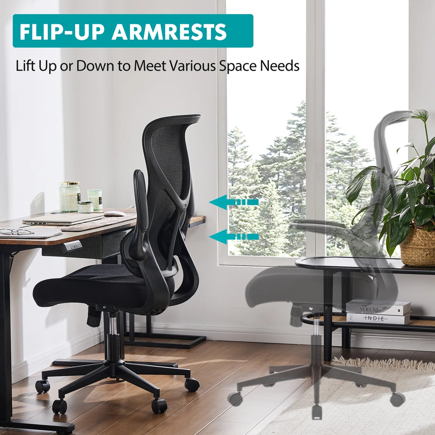 JHK Mesh Lumbar Ergonomic Office Chair With Flip Up Arms And Adjustable Seat Height