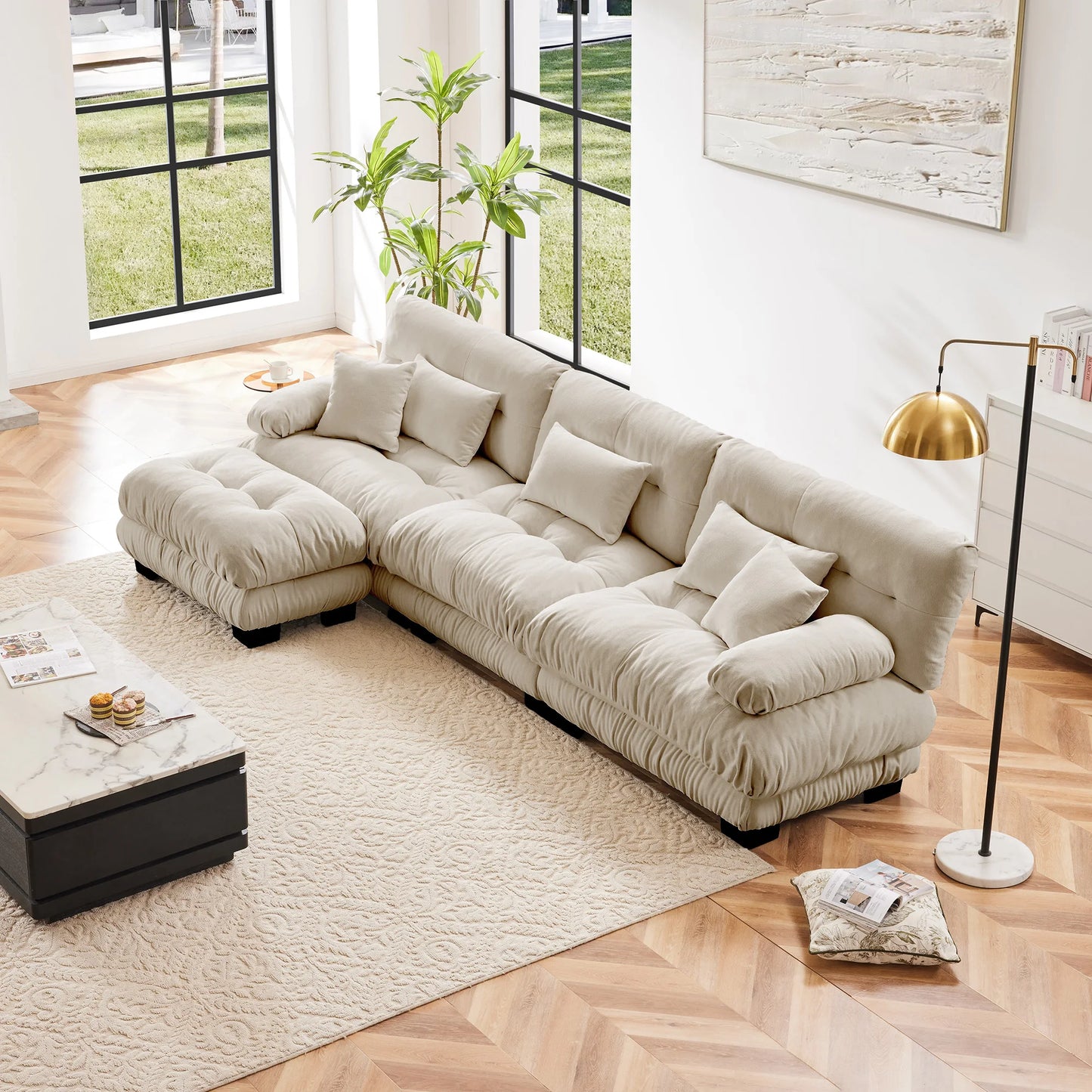 Modular Sectional Sofa Chenille With Ottomans Couch For Home Comfort
