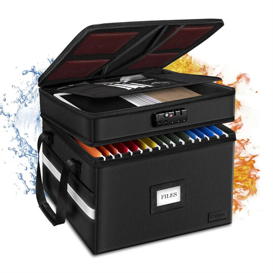 Fireproof Document Box With Lock 2 Layer Portable File Cabinet