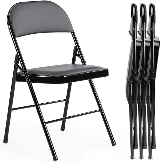 JHK IndustrialGrade Leather Cushioned Folding Chairs QuadPack HeavyDuty SeatingSolutions