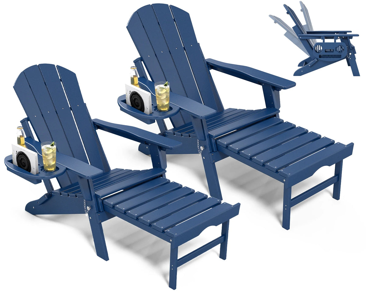 Foowin Adjustable Adirondack Chair With Retractable Ottoman And Side Tray