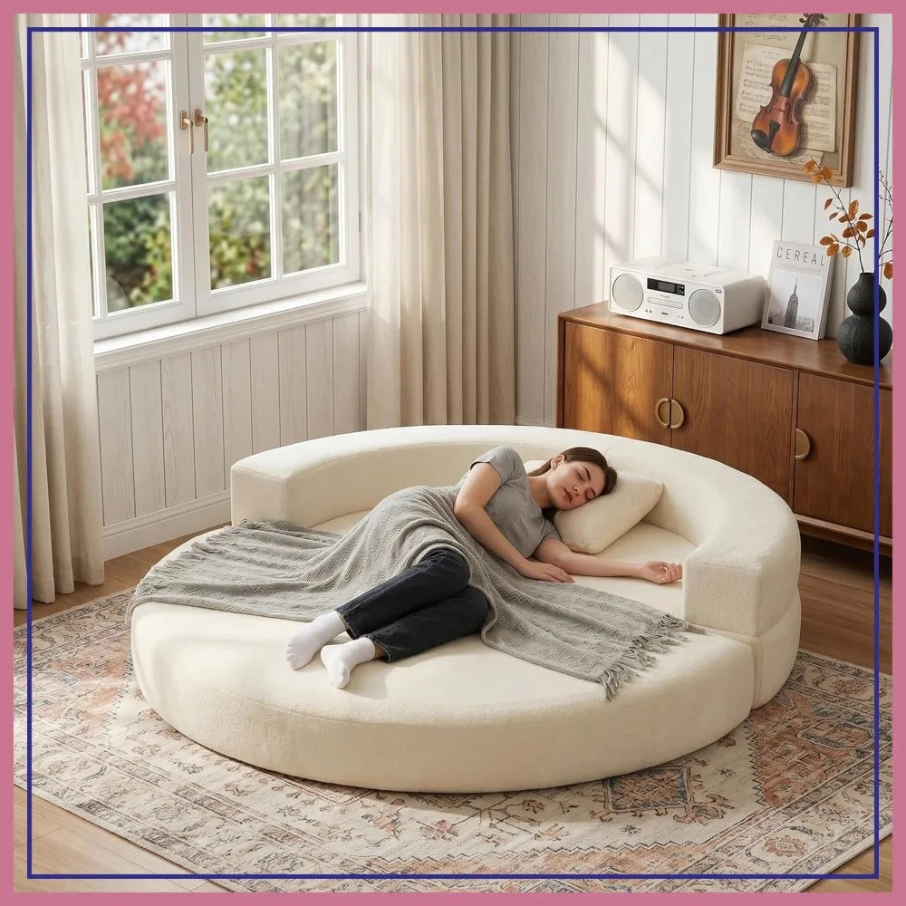 Round Floor Sofa Bed Convertible Loveseat for Living Room