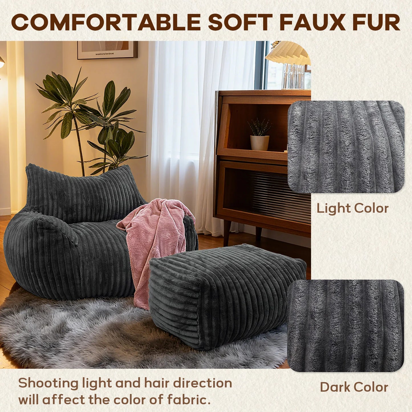Reading Chair Bean Bag Chairs for Adults With Density Foam Cushion, Living Room