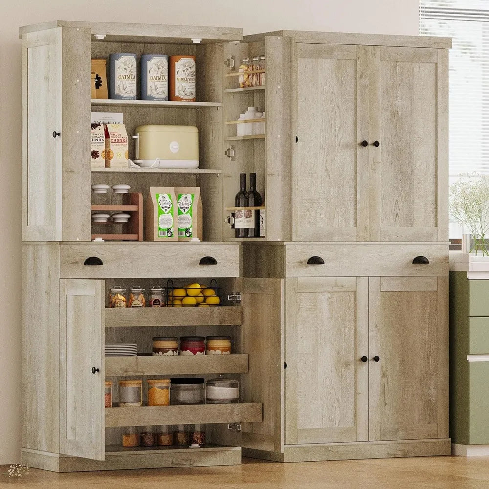 Freestanding Kitchen Pantry Cabinet With Drawer And Sliding Shelves