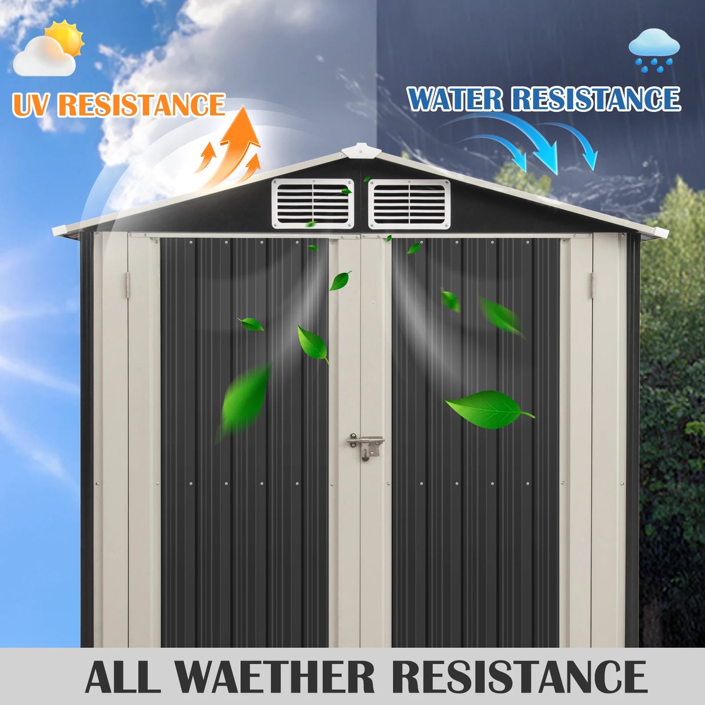 MORNGARDO Metal Outdoor Storage Shed With Lockable Door Sloped Roof