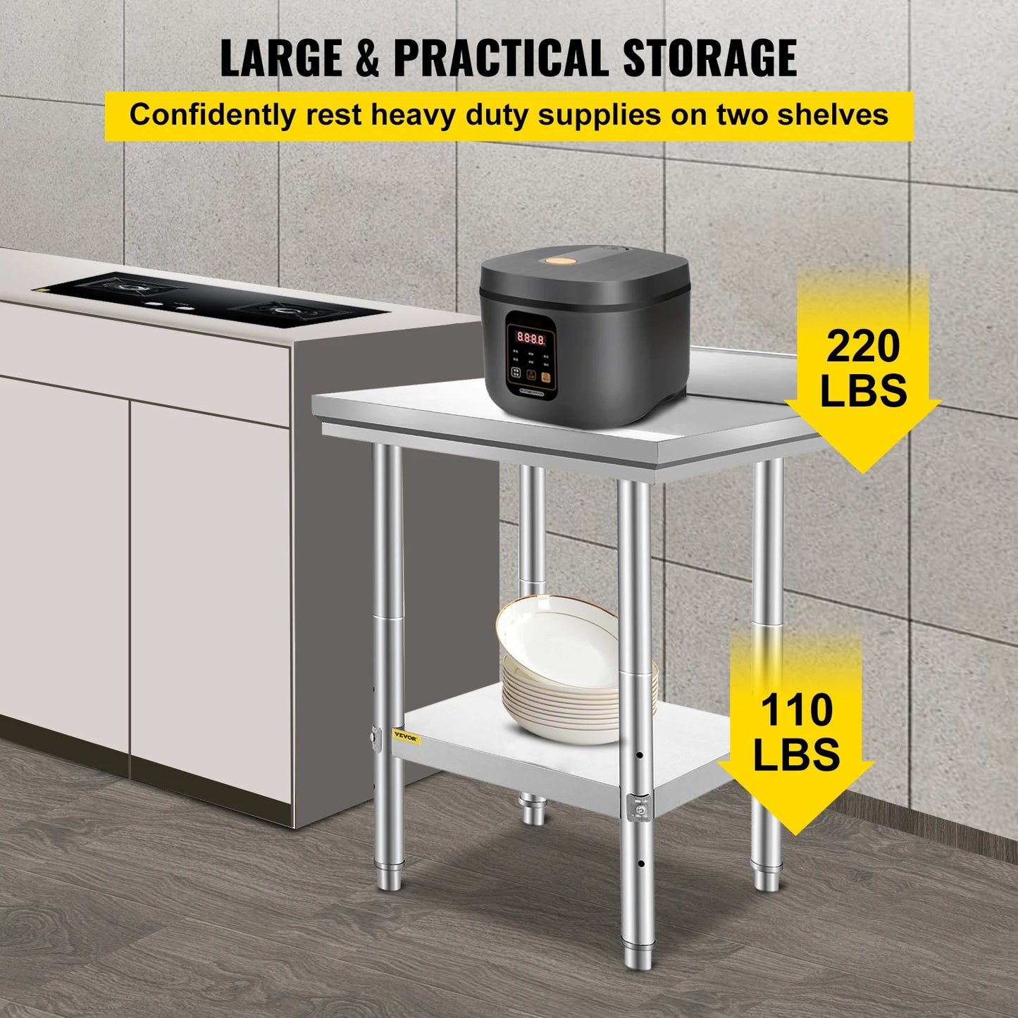 Kitchen Work Bench Stainless Steel Commercial Catering Table With Undershelf