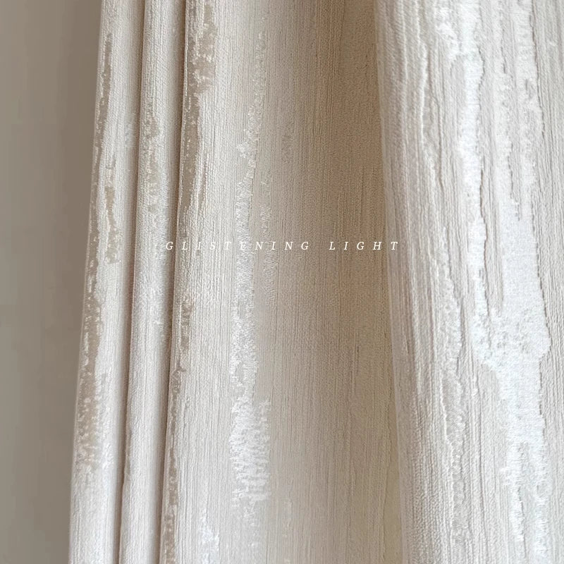 Gilt Light French Cream Jacquard Curtains for Living Room Bedroom High Precision Wood Grain Chenille Customized High-end