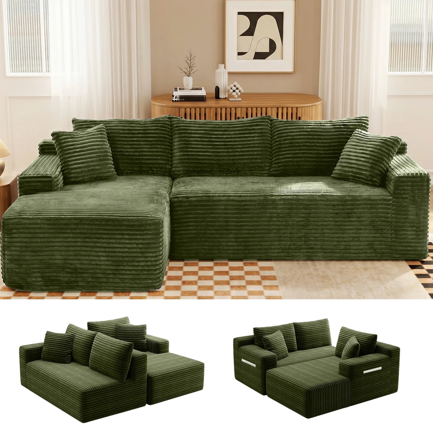 Cloud Modular Corduroy Sectional Sofa With L Shaped Chaise