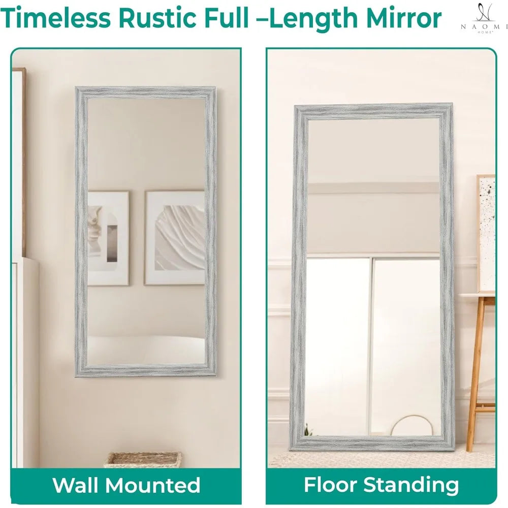 Farmhouse Full-Length Mirror with Wood Frame, Rustic 66x32 Large Floor Mirror, Elegant Full Body Standing