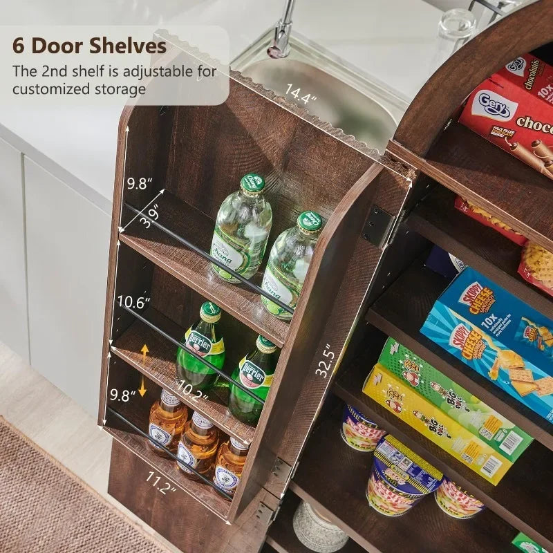 Arched Pantry Cabinet With 3 Adjustable Shelves And 6 Shelves