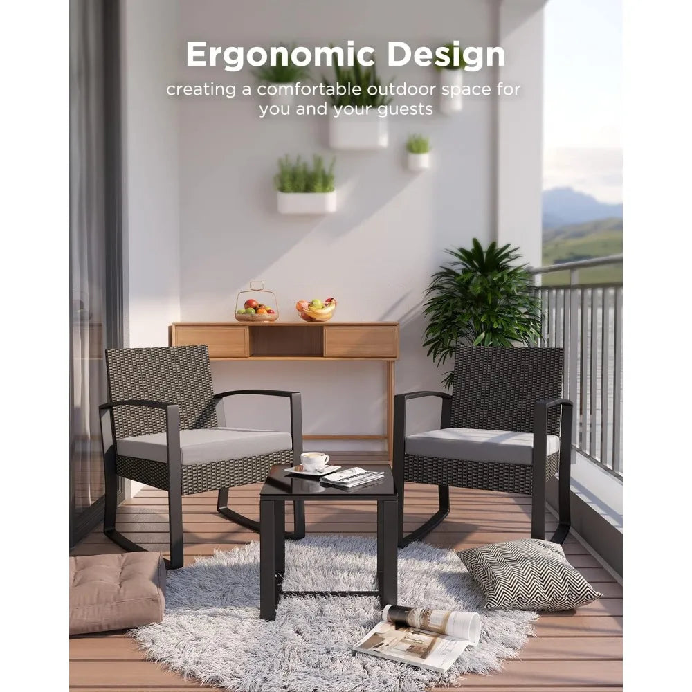 Outdoor Rattan Patio Furniture Set Rocking Bistro With Coffee Table