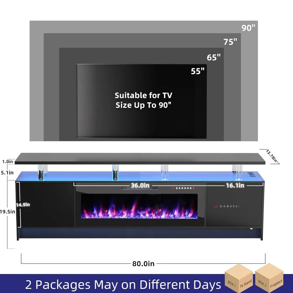 Guangbai Modern Fireplace TV Stand with LED Lights and Storage
