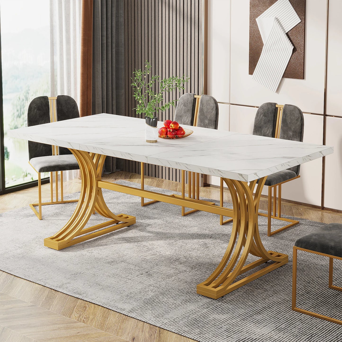 Tribesigns Rectangular Dining Table Modern Kitchen Table With Faux Marble Top