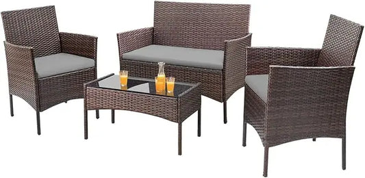 4 Piece Outdoor Patio Furniture Set Rattan Wicker Chairs