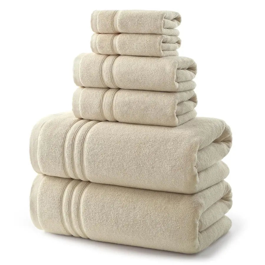 6 Piece Luxury Bath Towel Set 100 Cotton Towels for Bathroom, 600 GSM Premium Beige Towels of 6, Includes 2 Large Bath Sheets, 2