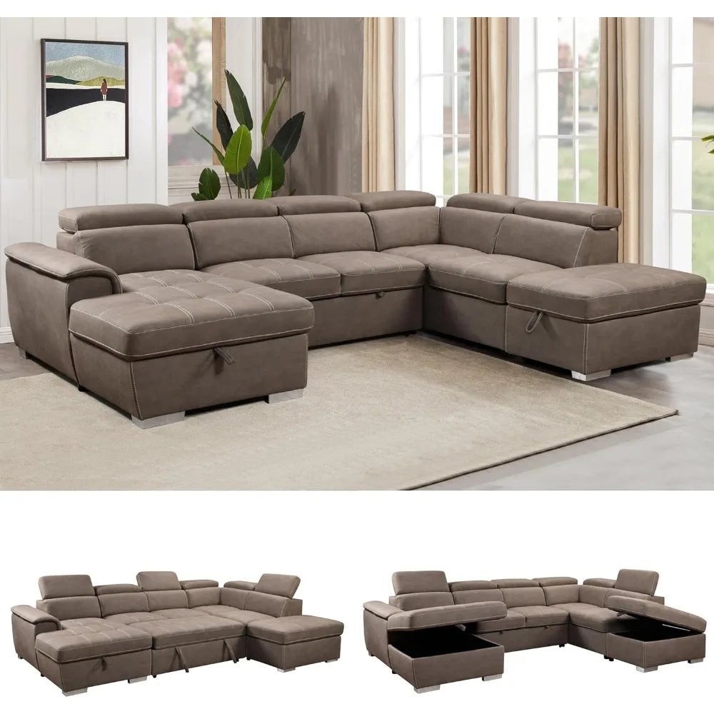 Oversized Microfiber U Shaped Sectional Sofa With Pullout Bed