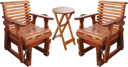 Outdoor Glider Chair Wooden Patio Set With Round Table