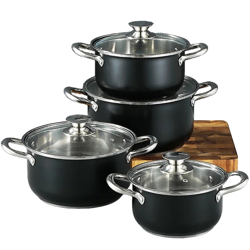 Shunmaii 8 Piece Stainless Steel Cookware Set With Glass Lids