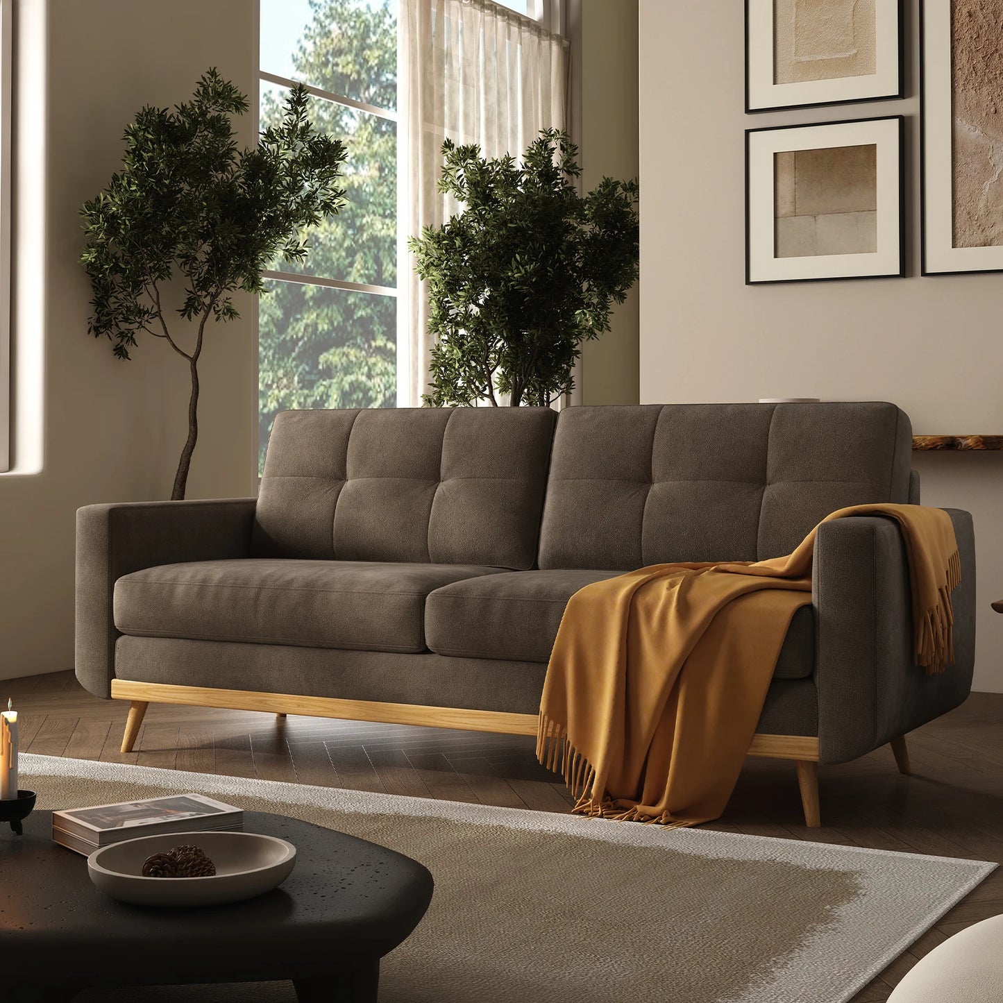 QWCCN Mid-Century Modern Loveseat Sofa With Wooden Legs