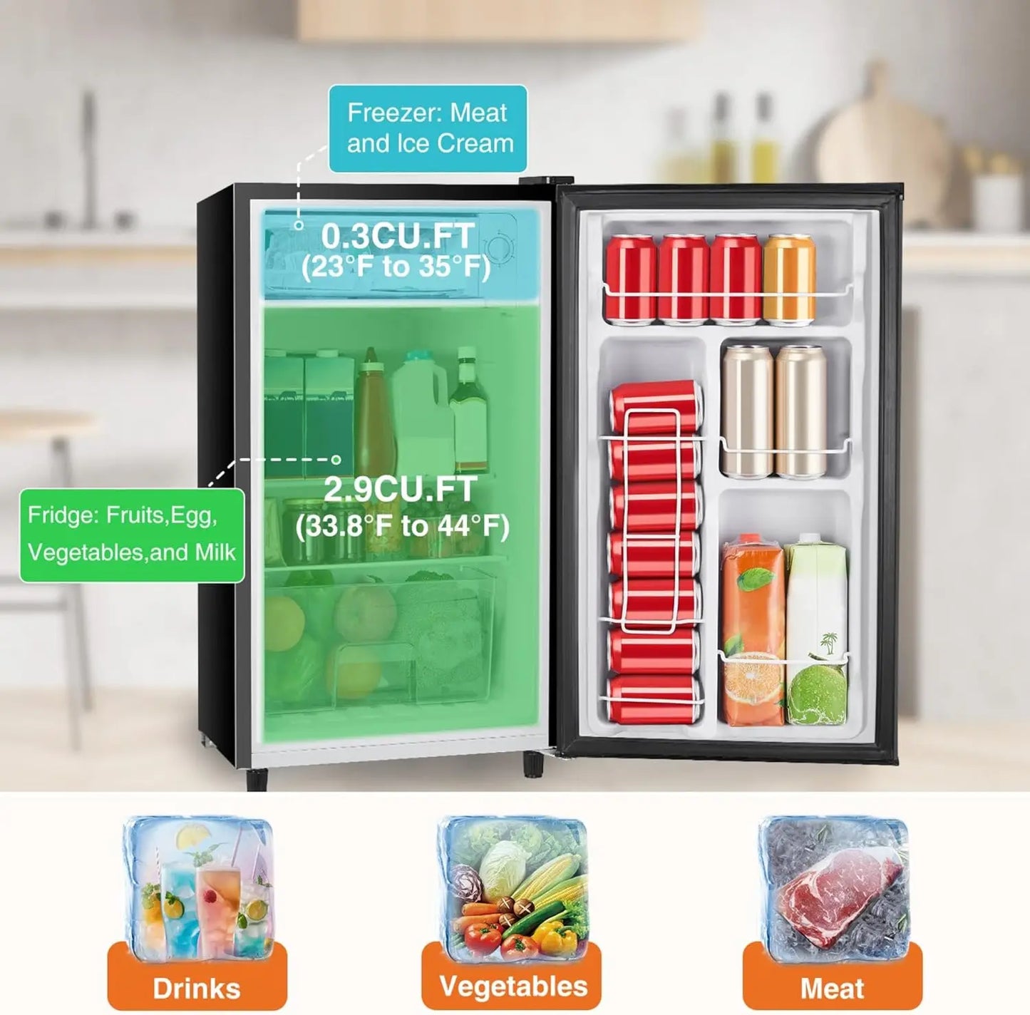 XMSJ 121 To 200L Compact Mini Fridge With Freezer Unit