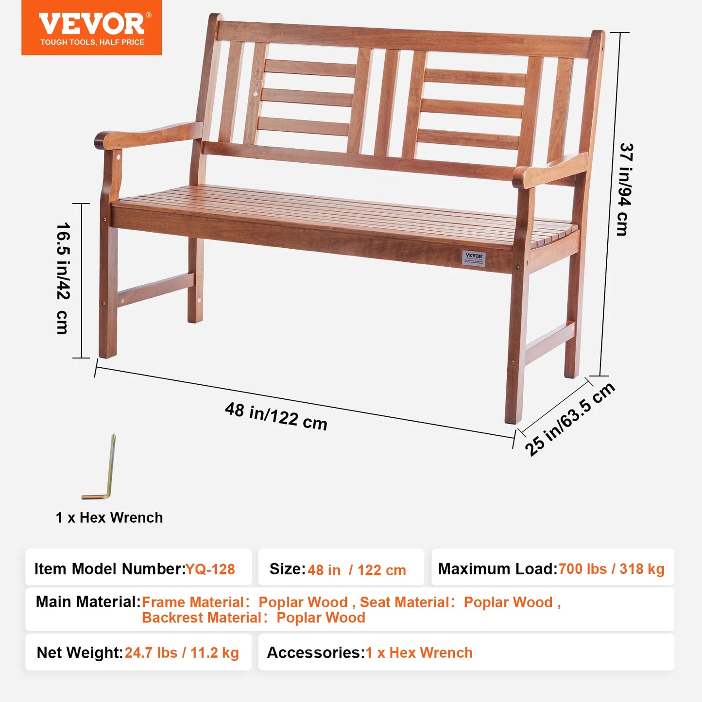 SucceBuy Wooden Outdoor Garden Bench With Metal Frame