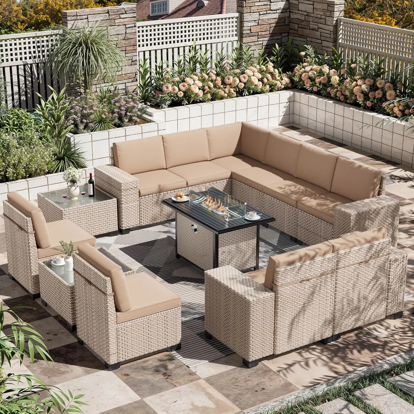 Outdoor Patio Furniture Set Wicker Sofa High Back Rattan
