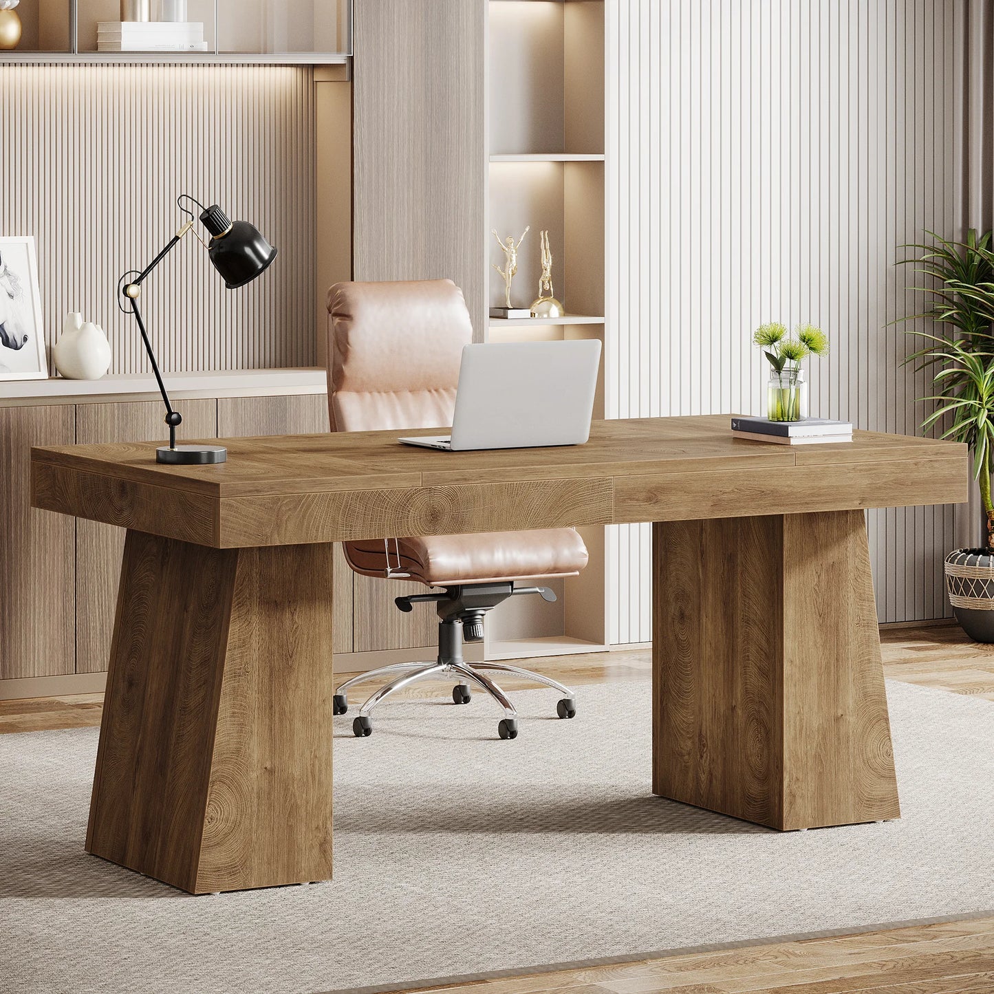 Tribesigns Executive Desk With Double Pedestal Modern Wood Office