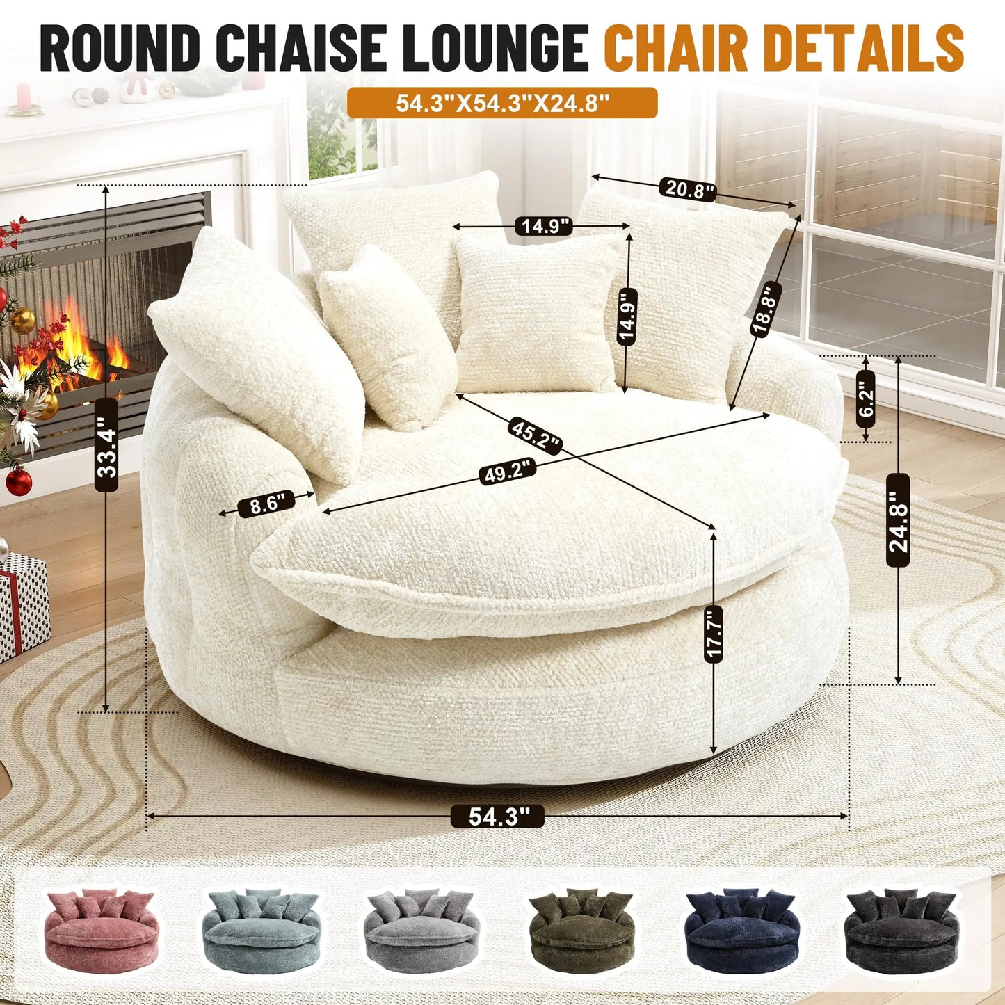 Round Chaise Lounge Chair With Five Pillows Minimalist Modern