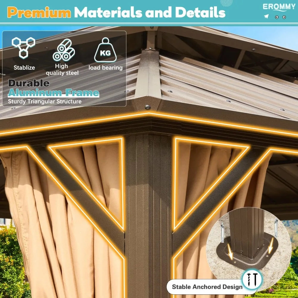 Hardtop Aluminum Gazebo With Galvanized Steel Double Roof Curtain