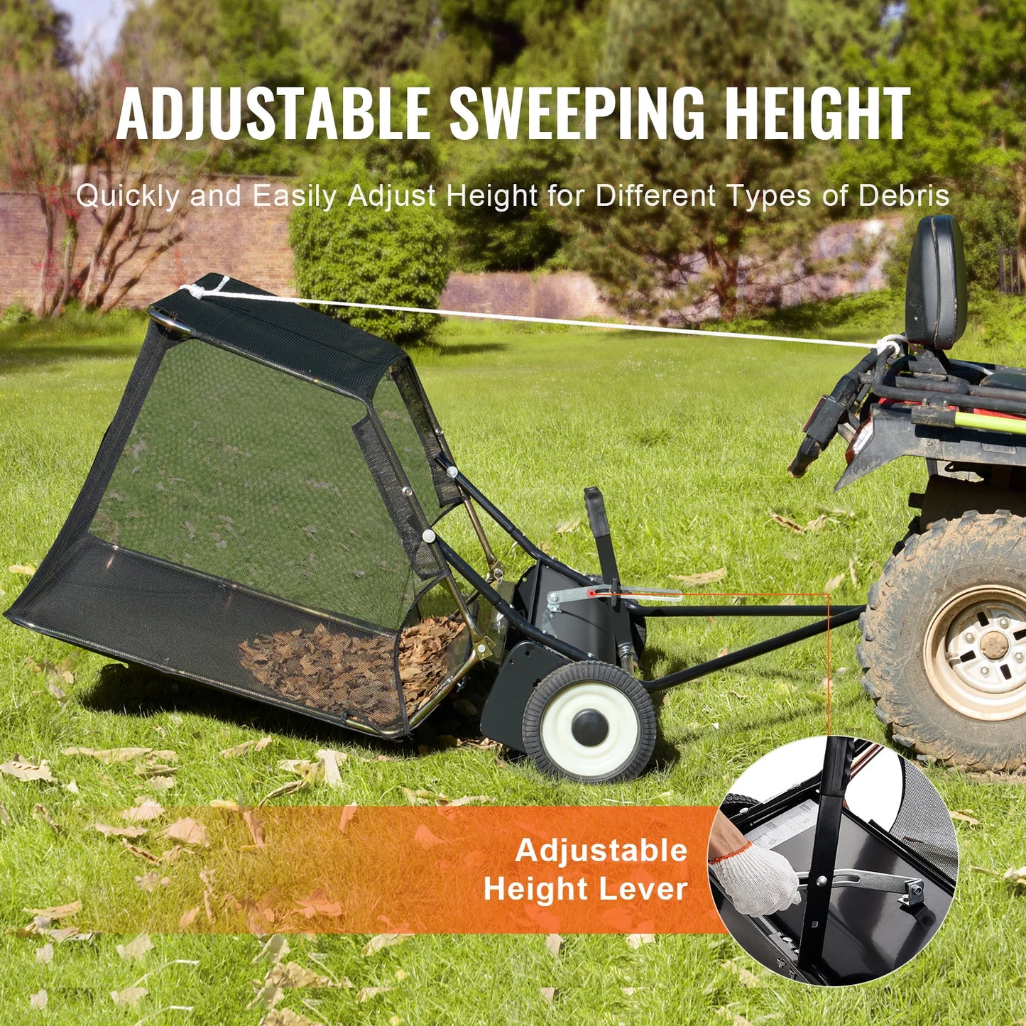 SucceBuy Lawn Sweeper Tow Behind Adjustable Height Heavy Duty