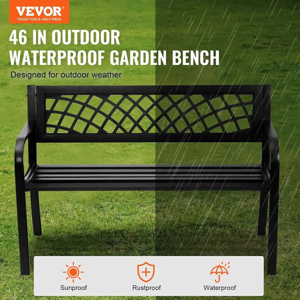 Outdoor Metal Garden Bench With Mesh Backrest And Armrests
