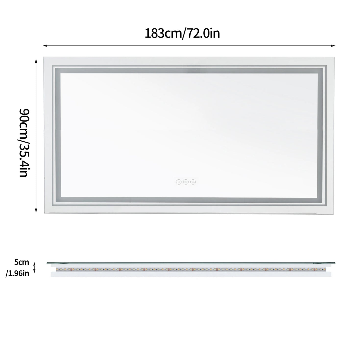 BORWART Illuminated Fogless Rectangular Bathroom Mirror