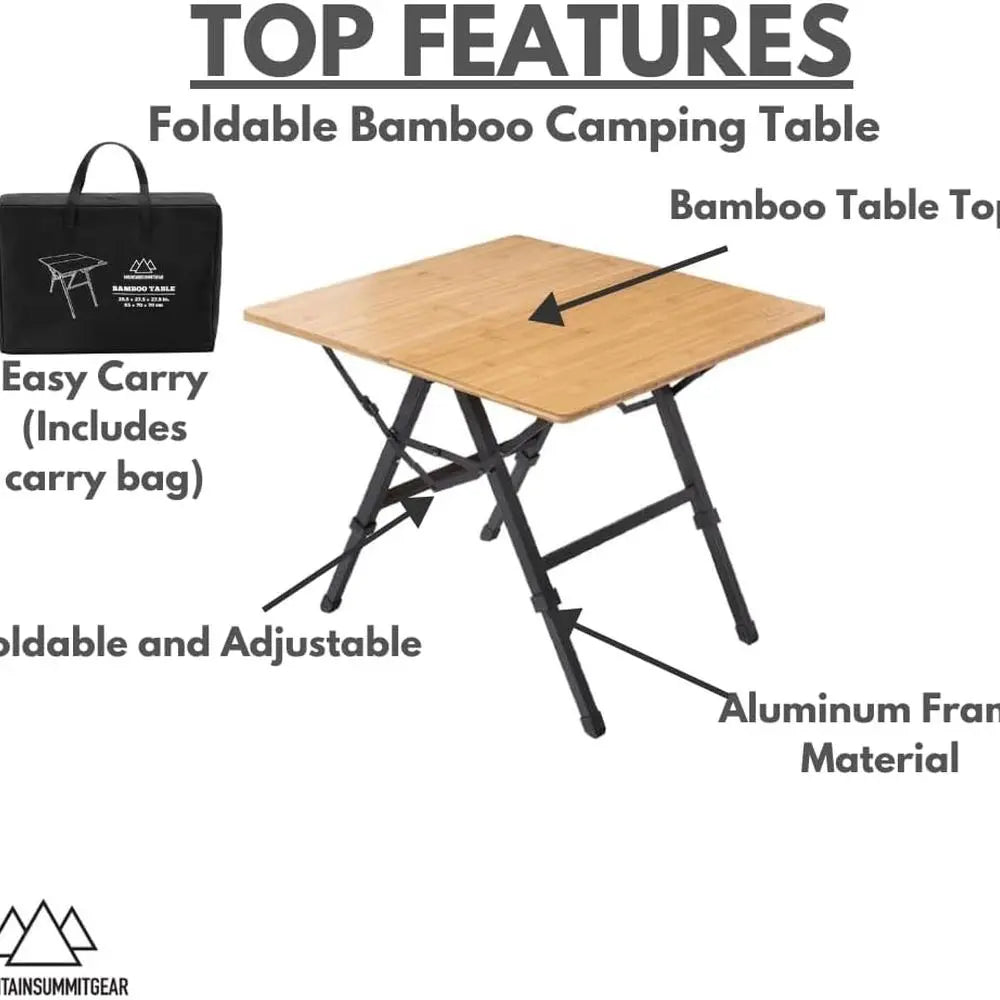 Caddis Sports Foldable Bamboo Patio Table for Indoor Outdoor Use