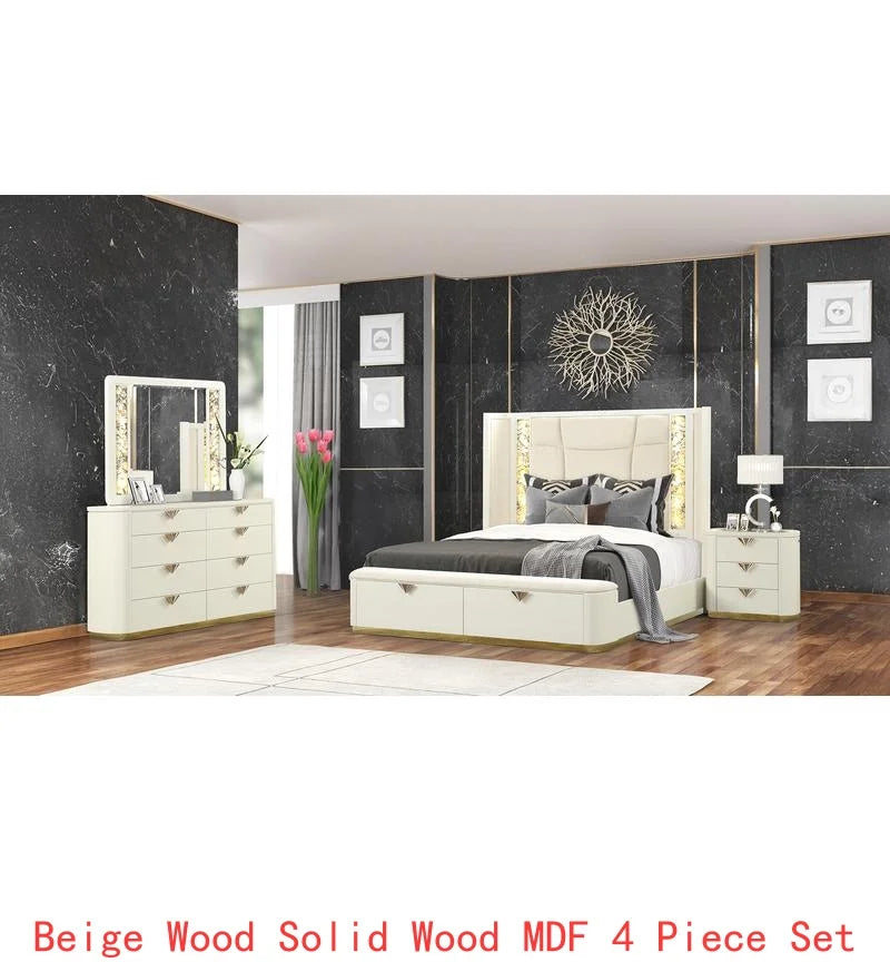 Modern 4 Piece Upholstered Bedroom Set With Wood Frame