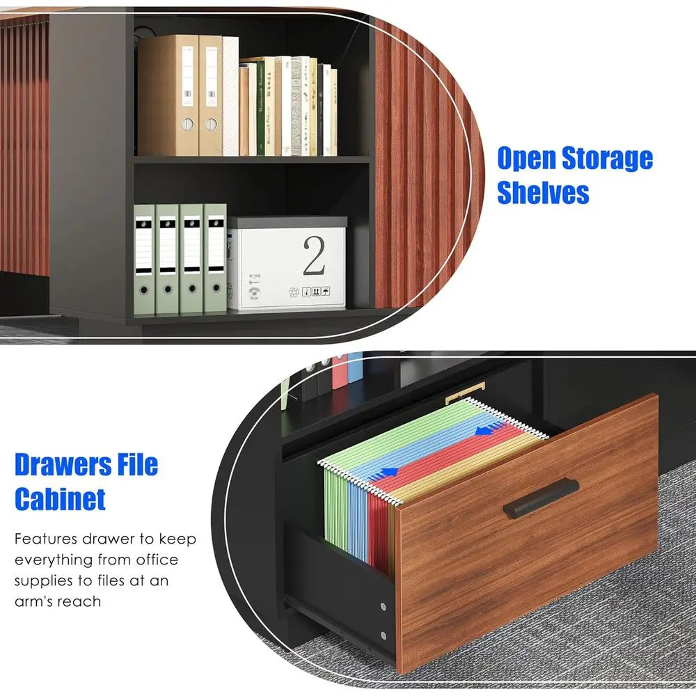 L-Shaped Executive Desk With Storage And Privacy Panel