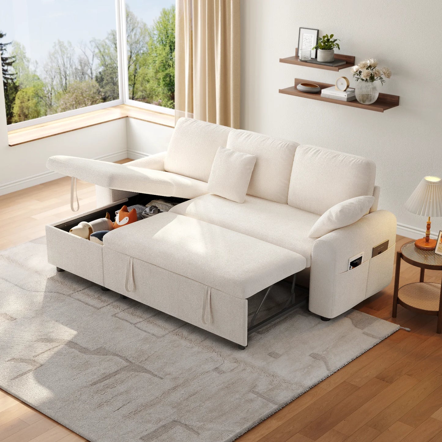 ONBRILLCN L Shaped Sleeper Sofa With Storage Chaise Built In Sleep Surface And Plush Comfort