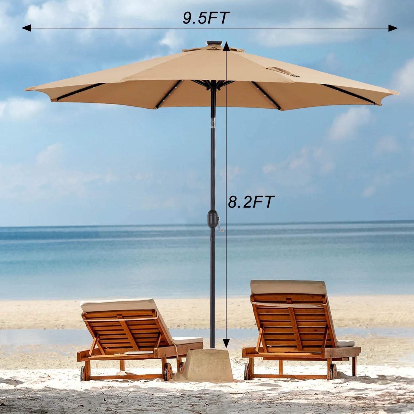 JHK Solar Patio Umbrella With LED Lights Tilt Crank