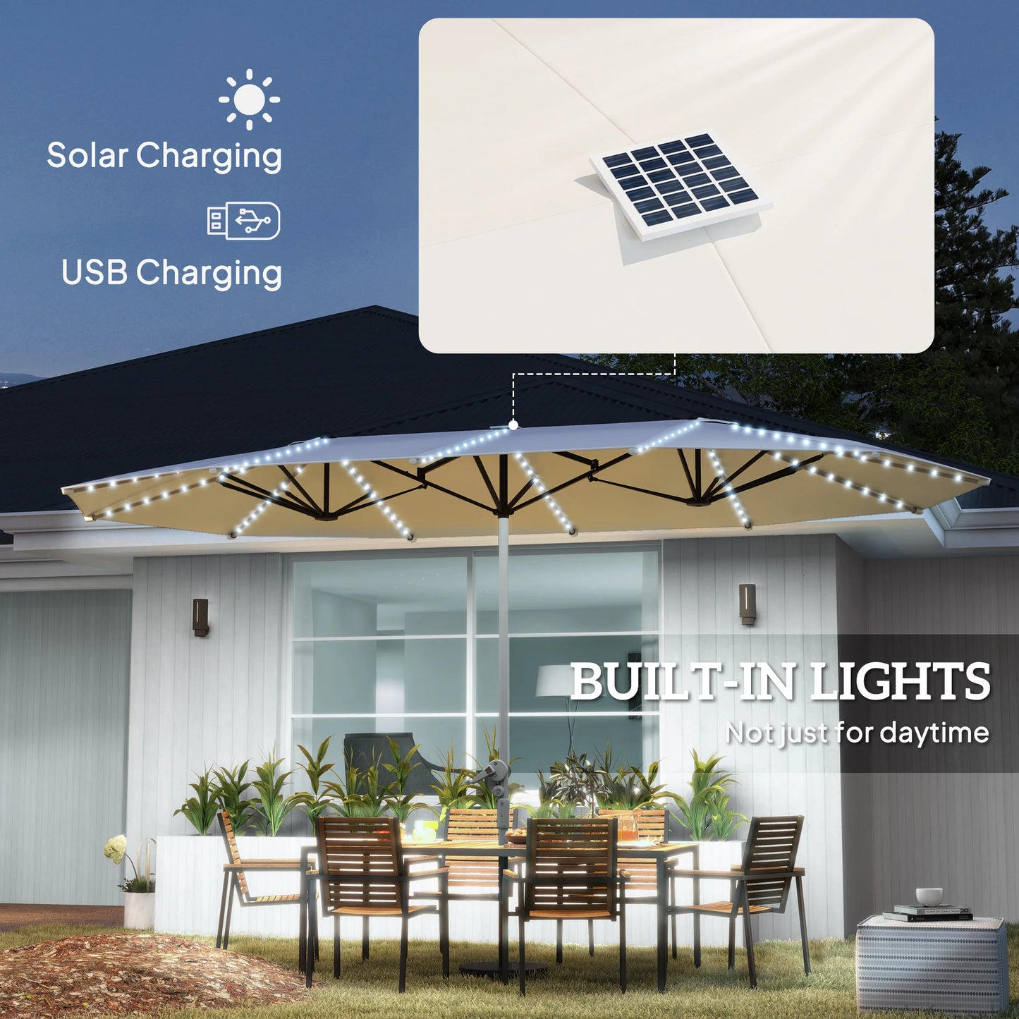 Outsunny Outdoor Patio Umbrella With Integrated Solar Lights