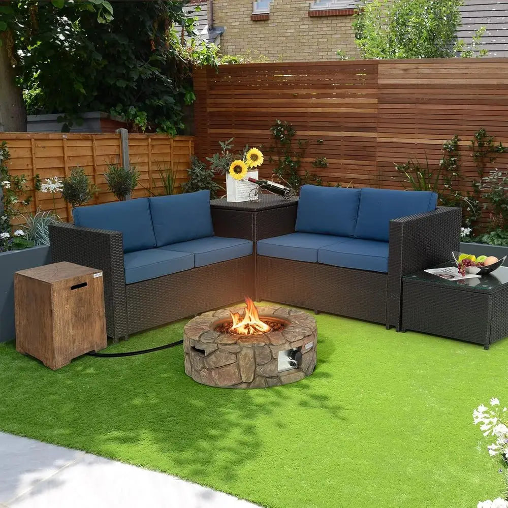 Round Propane Fire Pit 40,000 BTU Lava Rocks PVC Cover