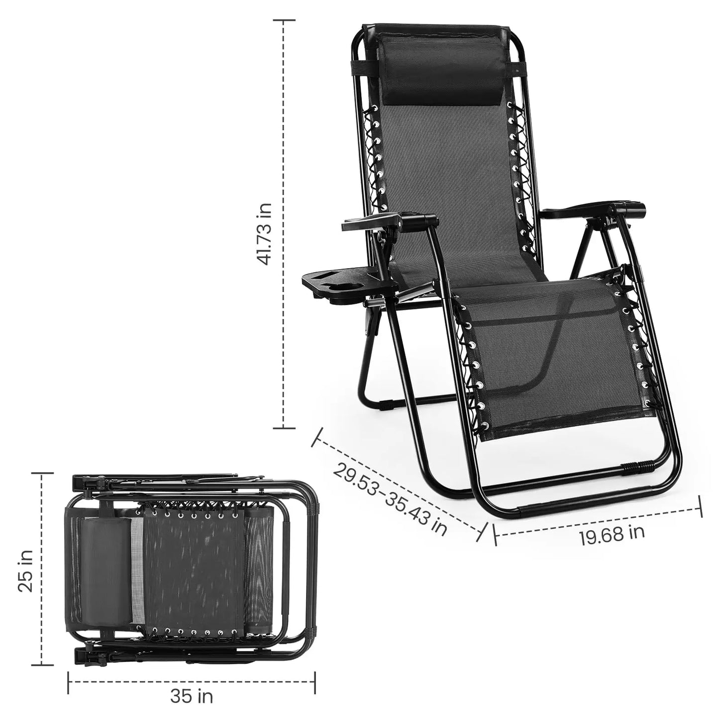 JHK Zero Gravity 2-Pack Portable Recliner Chairs With Cup Holders
