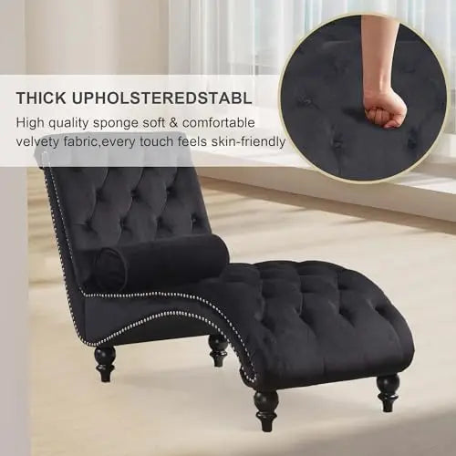 Velvet Chaise Lounge Indoor Upholstered Lounge Chair With Tufted Pillow