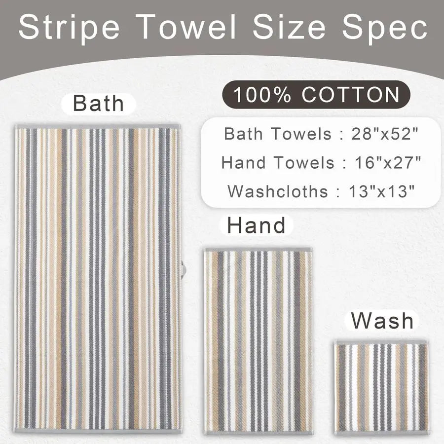 Striped Hand Towels, Bathroom Hand Towels Set of 4, 16x27 100 Cotton Quick Dry Absorbent Light Weight, Soft Towel Set for Shower
