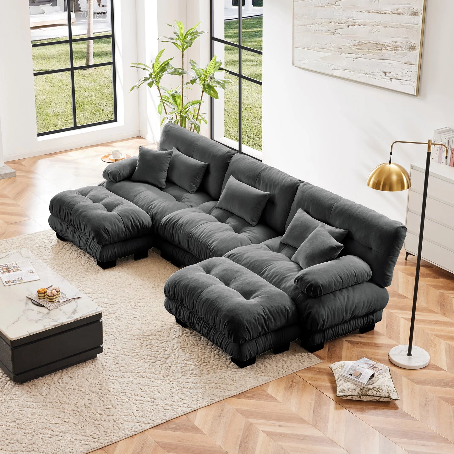 Modular Sectional Sofa Chenille With Ottomans Couch For Home Comfort
